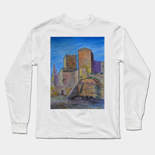 Watercolor Sketch - Castello di Lombardia, Enna, Sicily Long Sleeve T-Shirt by IgorPozdnyakov